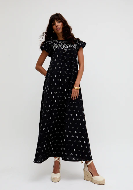 embroidered pleated jacquard maxi skirt
