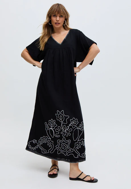Black embroidered hem maxi skirt