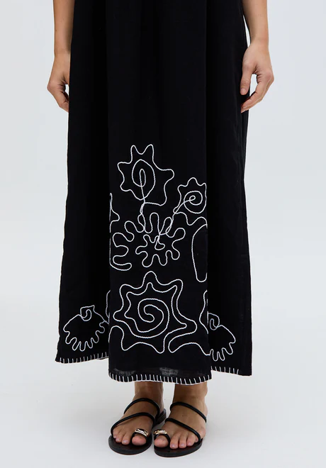 Black embroidered hem maxi skirt