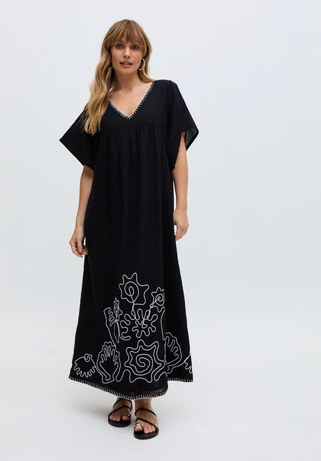 Black embroidered hem maxi skirt