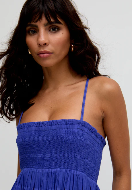 Blue Embroidered Midi Dress with Detachable Straps