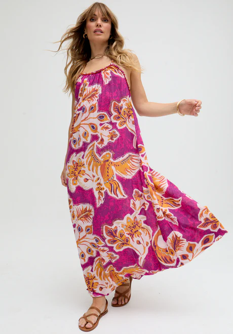 Spaghetti Strap Floral Print Multicolor Maxi Dress