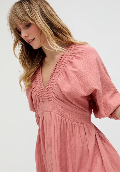 Pink Ruffled V-Neck Midi Dress