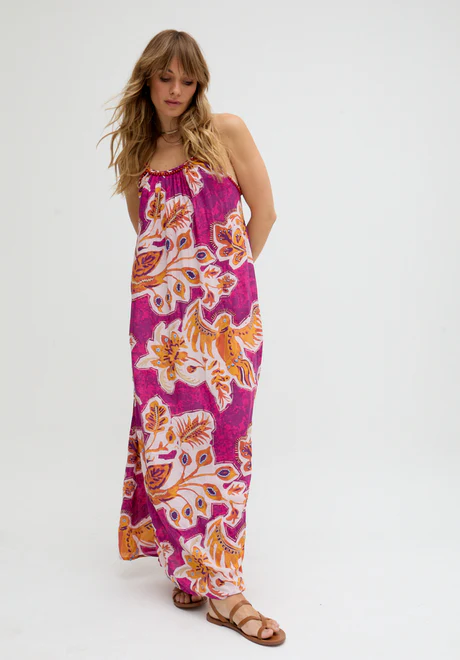 Spaghetti Strap Floral Print Multicolor Maxi Dress